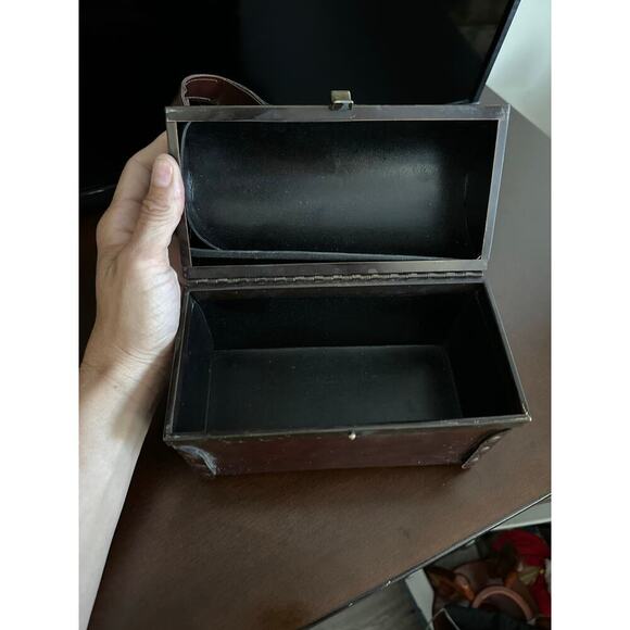 Vintage Start Brown Leather Straps Retro Distressed Hand Polished Storage Box - Picture 6 of 12